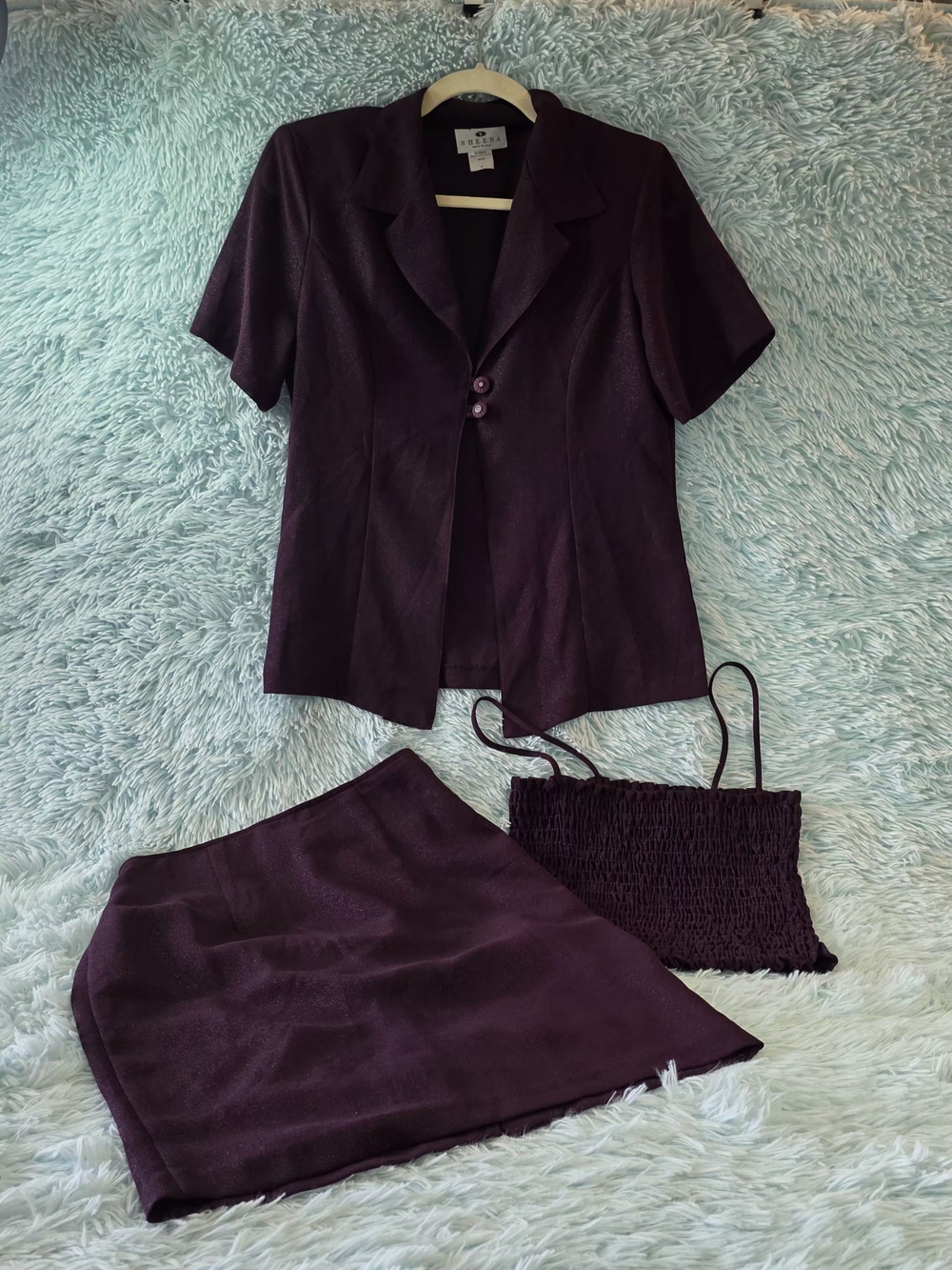 Sheena Vintage-Inspired Plum 3 Piece Set - Blazer, Skirt & Cami - Size M